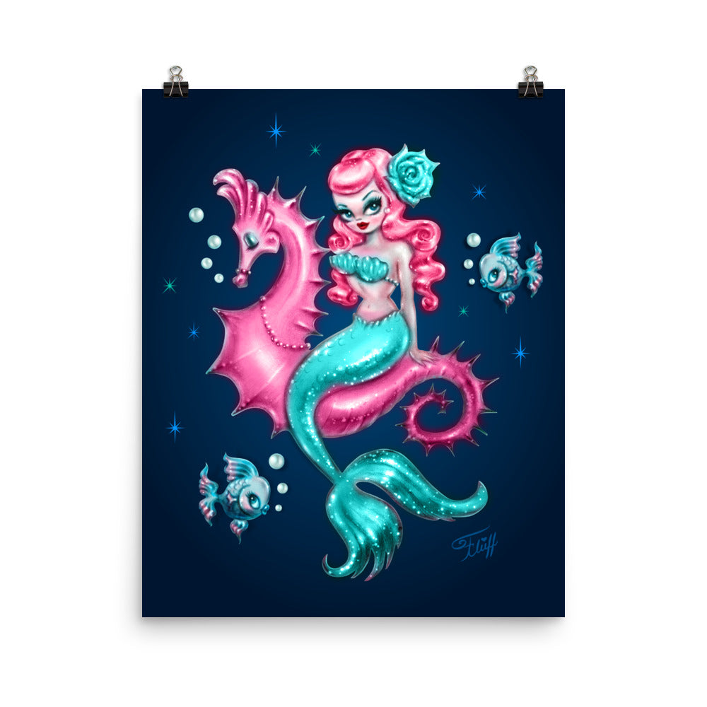 Mysterious Mermaid on Deep Blue • Art Print