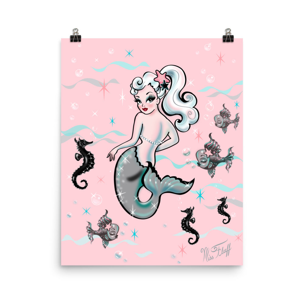 Pearla the Mermaid on Pink • Art Print