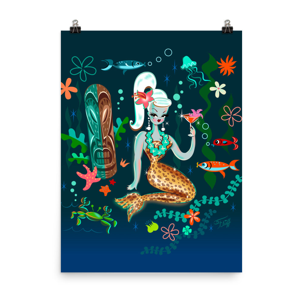 Blonde Leopard Martini Mermaid • Art Print