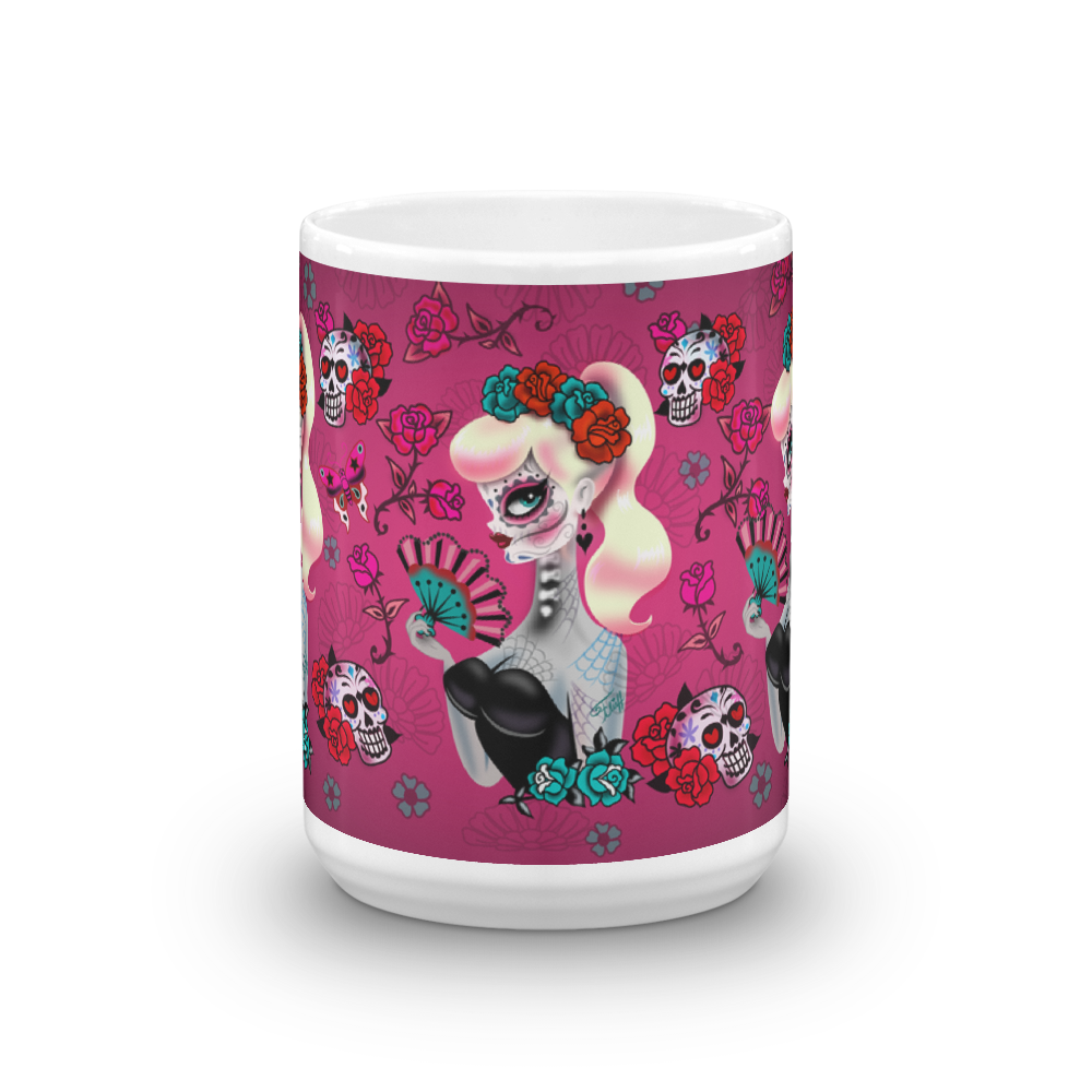 Blonde Sugar Skull Pinup Girl • Mug