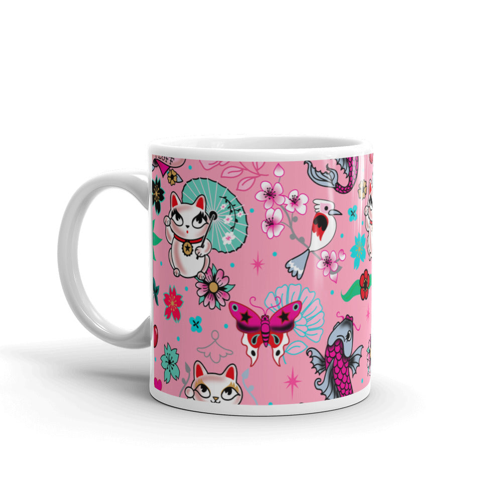 Lucky Kitty on Pink • Mug