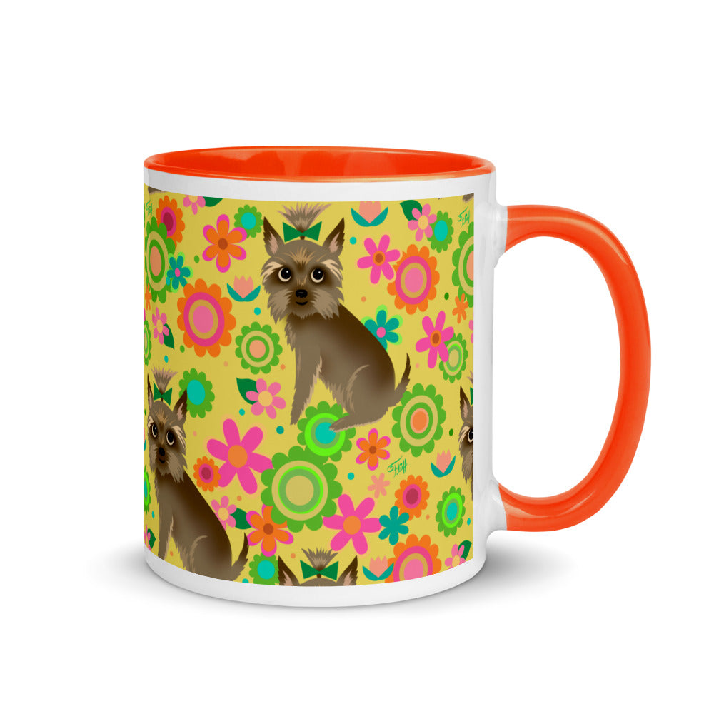 Yorkie with Mod Flowers • Mug