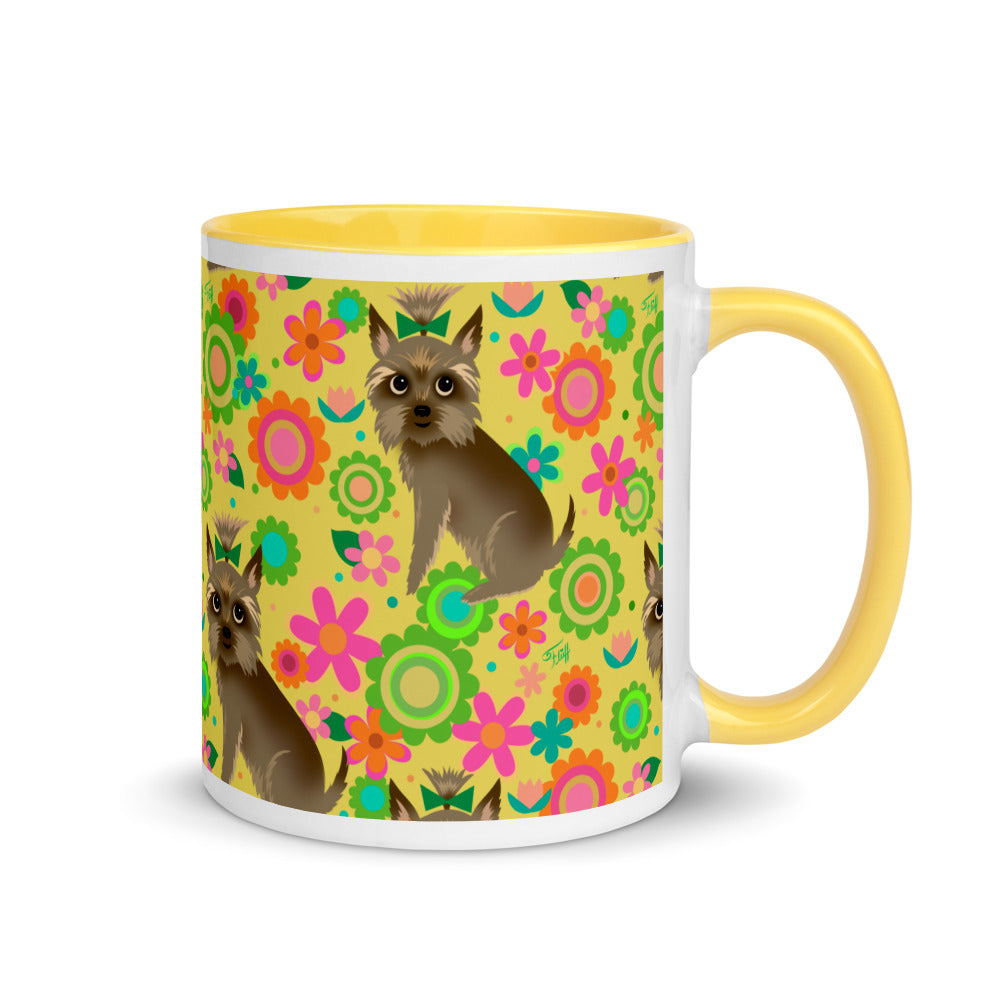 Yorkie with Mod Flowers • Mug