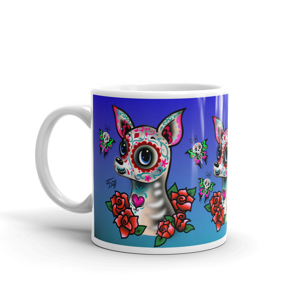 Sugar Skull Chihuahua Blue • Mug