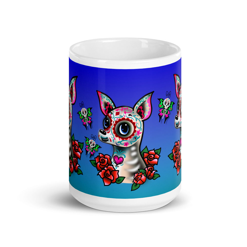 Sugar Skull Chihuahua Blue • Mug