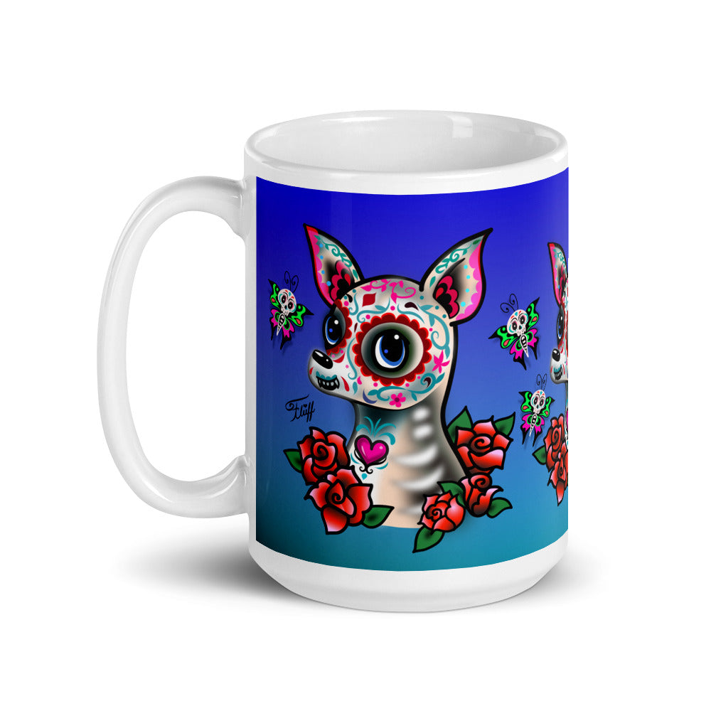 Sugar Skull Chihuahua Blue • Mug