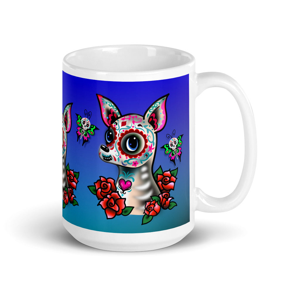 Sugar Skull Chihuahua Blue • Mug