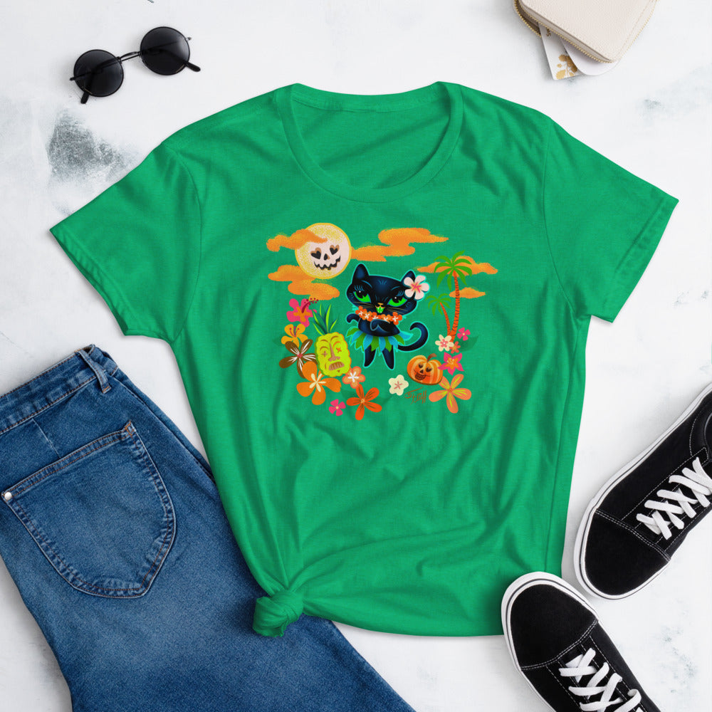 Hulaween Kitty with Tiki Pineapple • Women's T-Shirt