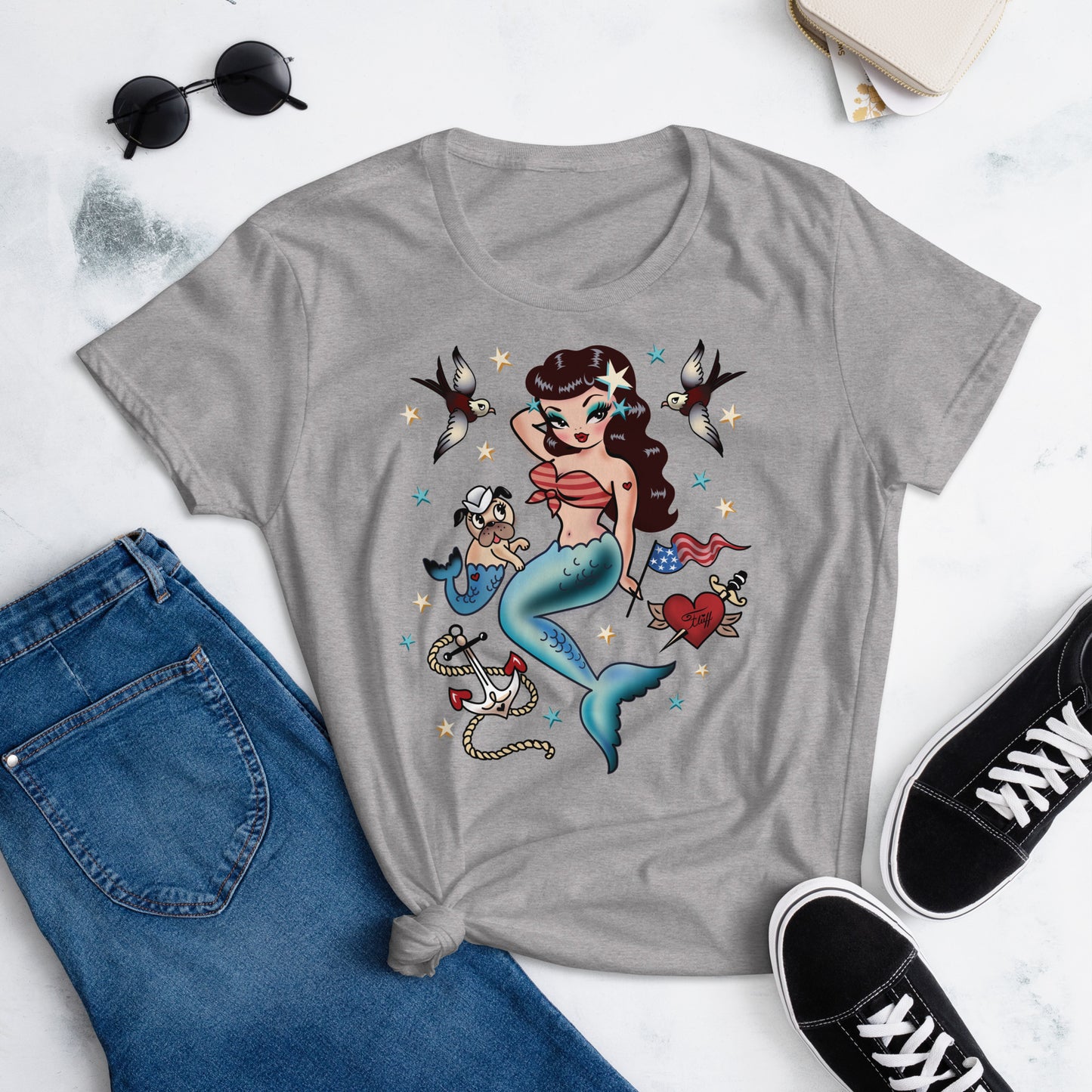 Patriotic Pinup Mermaid • Women's T-Shirt