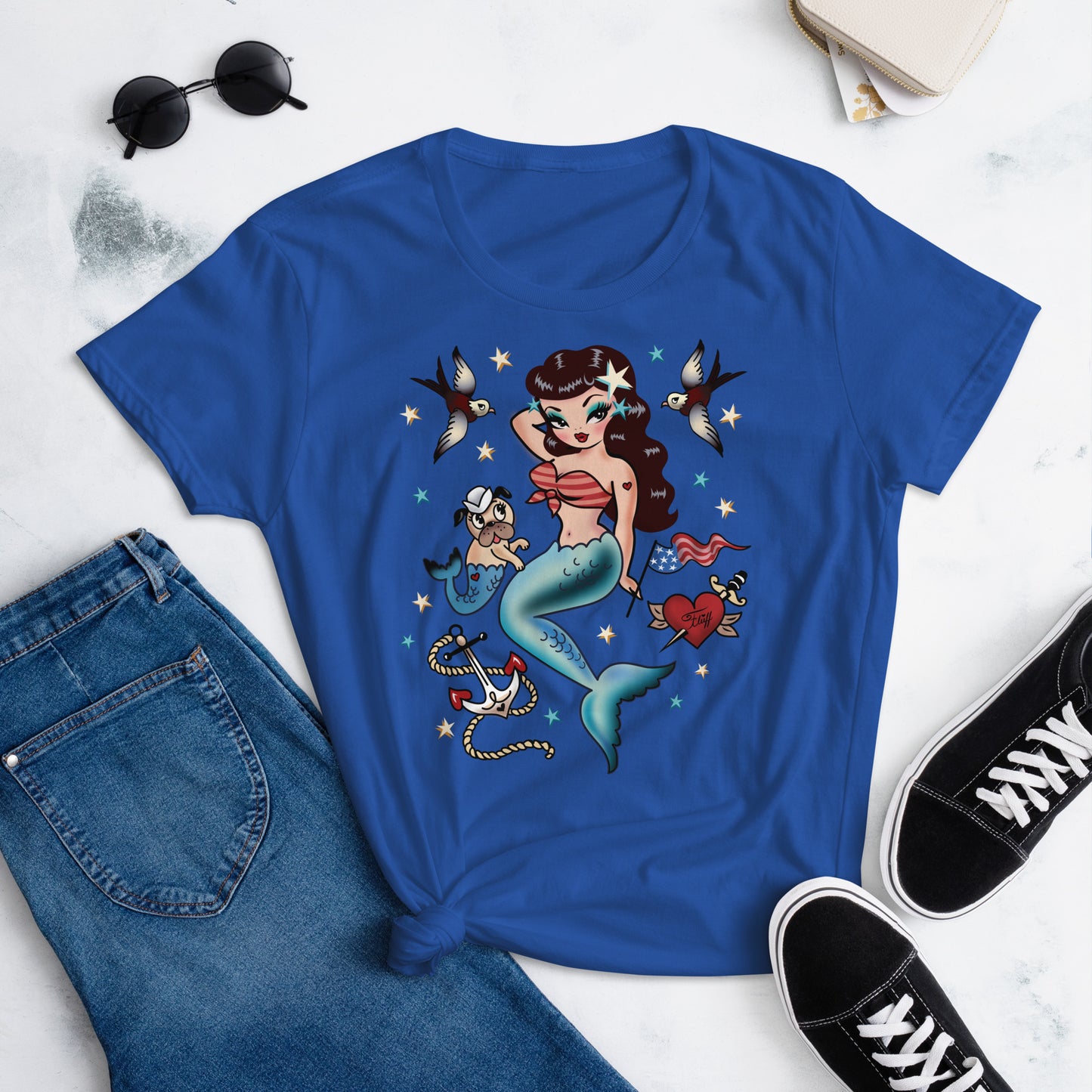 Patriotic Pinup Mermaid • Women's T-Shirt
