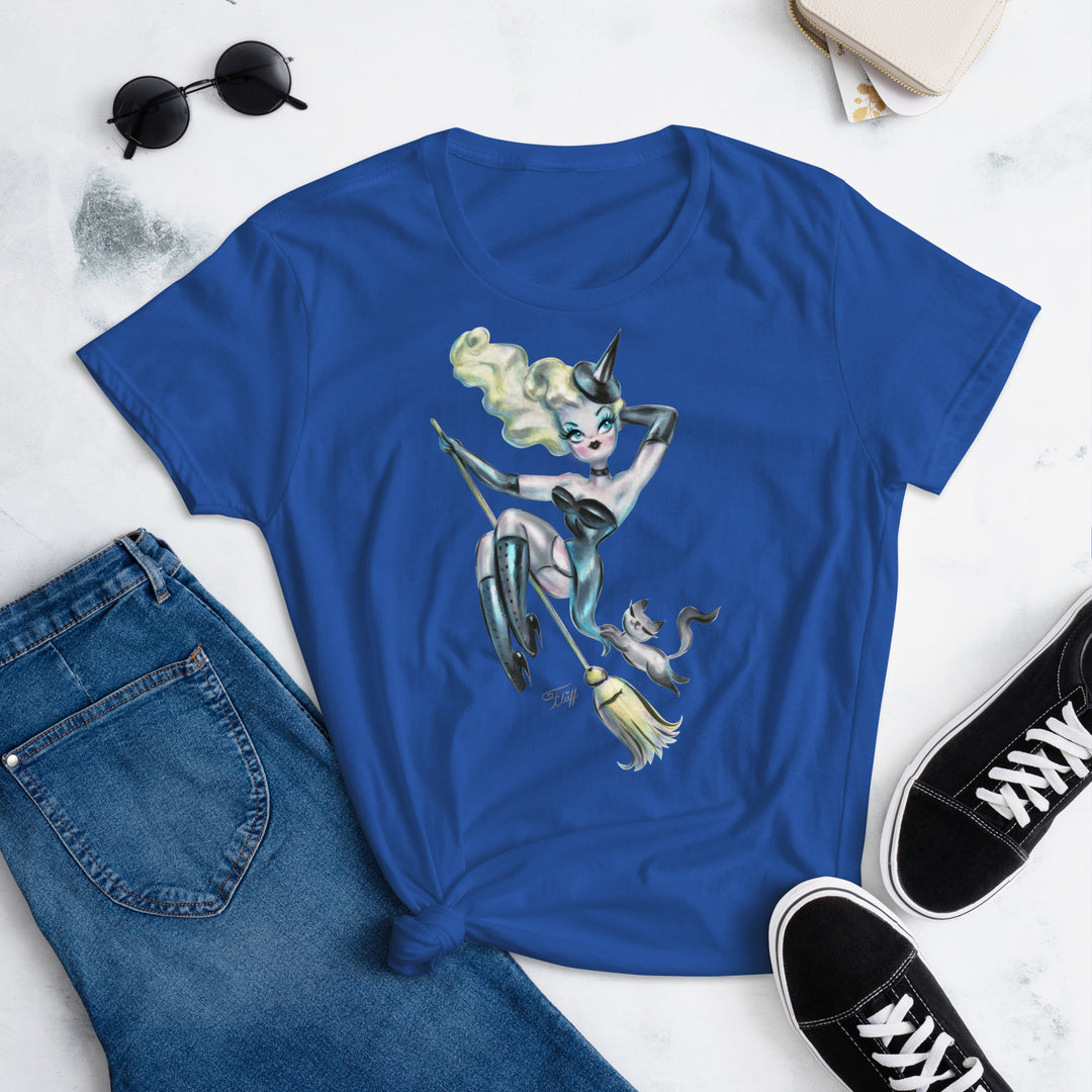 Pinup Witch with Kitty on a Broom • Women's Relaxed Fit T-Shirt